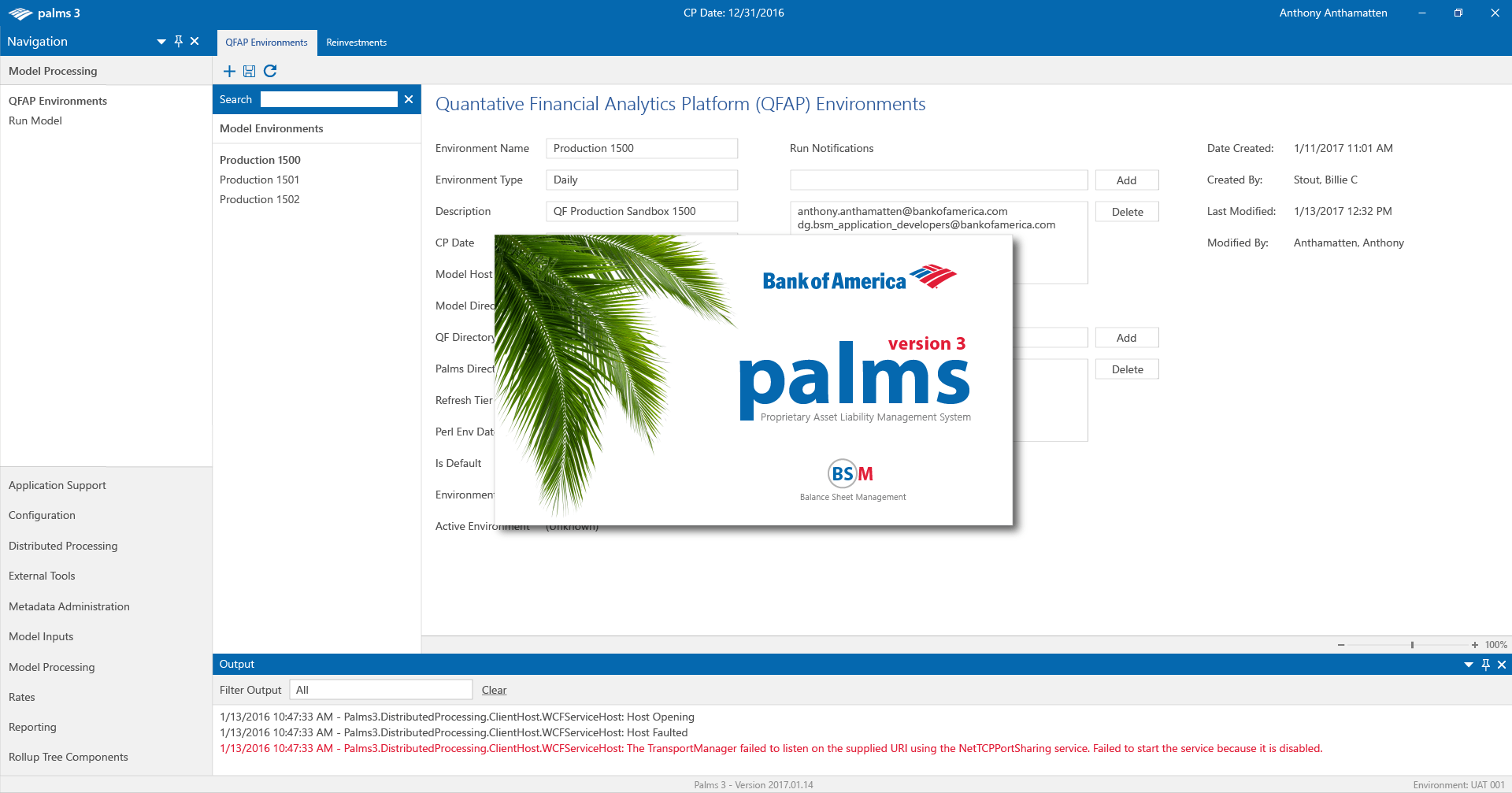 Bank of America Palms 3 application interface