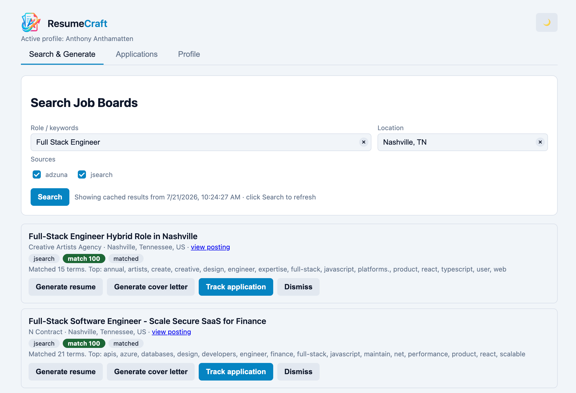 ResumeCraft application interface